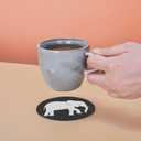 Black and White Elephant Leather Drink Coasters Set of 6 with Holder Round Cup Coaster for Table Decor (1)