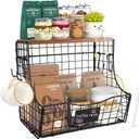 Coffee Bar Organizer Station,Coffee Pod Accessories Holder,Stackable Kitchen Storage Basket with Wood Lid&4 Hooks,Coffees Station Organizer,Tea Bag Storage Box for Office,Kitchen Countertop