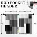 Black Kitchen Curtains 45 Inch Length Dark Grey White Window Short Tier Curtains Over Sink Set of 2, Modern Abstract Geometric Art Kitchen Decor 42x45 Inch