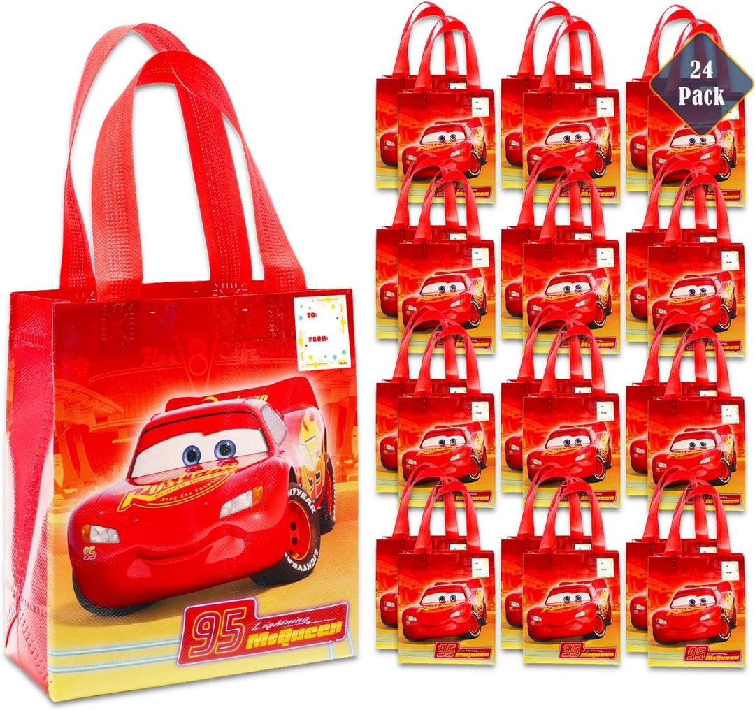 Disney Cars Party Favor Bags Set  24 Pack of 8" Cars Party Goodie Bags for Kids Bulk Reusable Mini Totes | Lightning McQueen Birthday Party Supplies