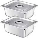 Mifoci 2 Pack Stainless Steam Hotel Pan with Lid, 1/2 Size x 4 Inch Deep Steam Table Pan Restaurant Supplies Reusable Anti Rust Steam Pan Water Pan for Home, Party, Restaurant, Hotel, Buffet