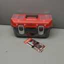 WORKPRO Tool Box Portable 16" with Removable Tray Heavy Duty Toolbox with 2 Metal Latches, Rated up to 33 Lbs, PP Plastic Small Tool Boxes with Lock Secured, Small Parts Organizer in Lid, black & red