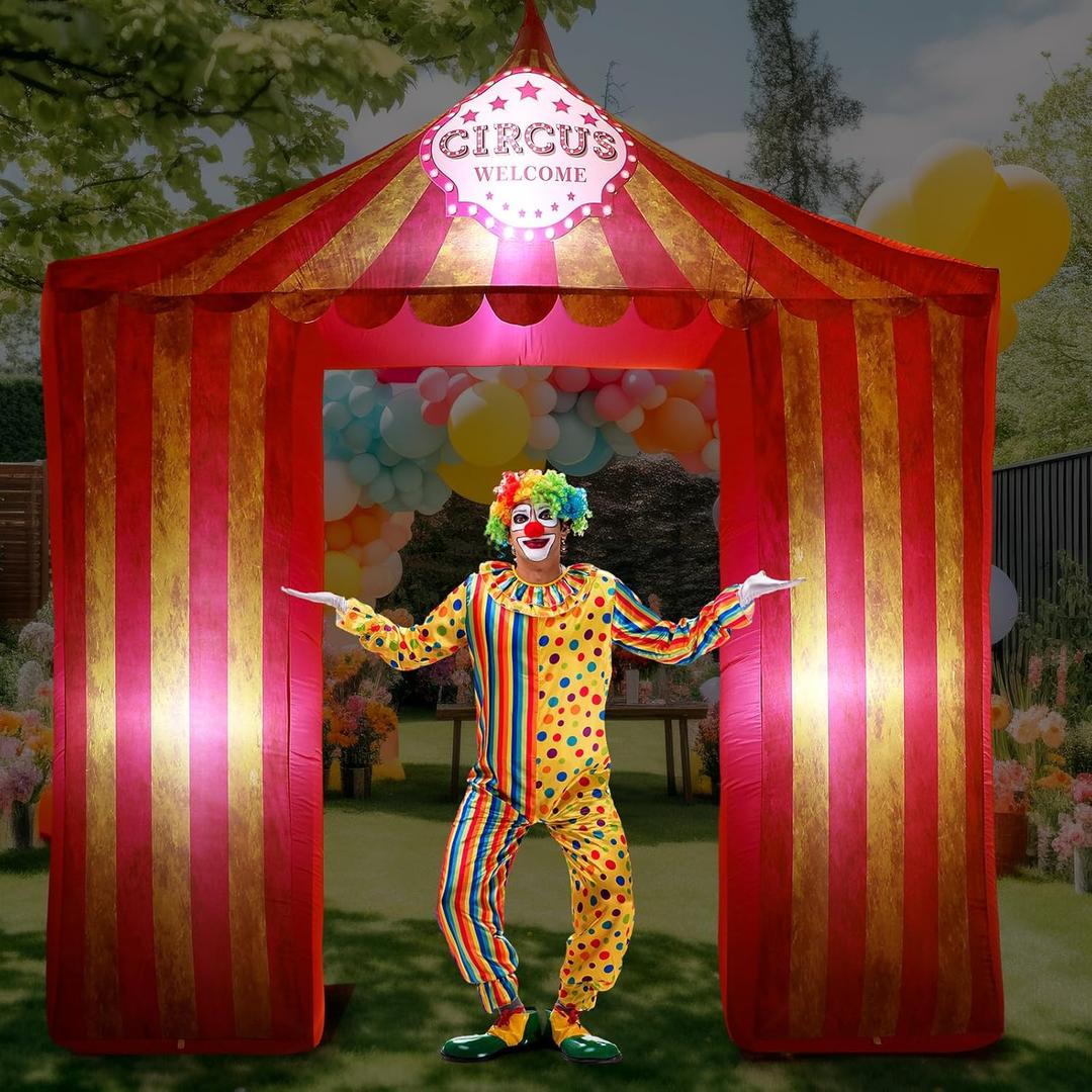 Preboun Halloween Circus Inflatable Archway 10ft Creepy Carnival Decorations Scary Arch Blow up Tent Built in LED Lights for Halloween Circus Party Yard Garden Outdoor Decor