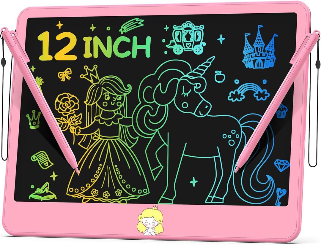 Hockvill LCD Writing Tablet 12 Inch, Toys for Boys Girls Drawing Pad for 3 4 5 6 7 Year Old Kid Toys, Toddler Erasable Doodle Board Travel Essentials, Childrens Day Christmas Gift for Kids - Pink