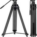 Cayer BV30L Video Tripod System, 72" Heavy Duty Aluminum Twin Tube Tripod with K3 Fluid Head, 75mm Flat Base, Max Load 13.2lbs, for DSLR Cameras, Camcorders, Includes 2 Quick Release Plates