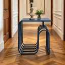 Modern Metal Side Table, Square Glass End Table with Stainless Steel Frame, Minimalist Accent Nightstand for Living Room Bedroom Small Spaces, Cream White (Square Table 6)