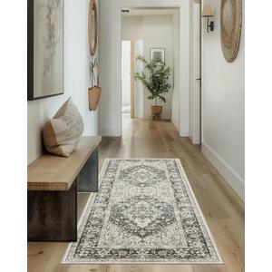 Freyja 2.5x7 Hallway Runner Rug Non Slip, Soft Distressed Farmhouse Kitchen Runner, Thin Washable Runner Rugs with Rubberback, Entryway Runner Laundry Rug Bedroom Area Rug (Rustic Brown)