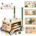 Joyreal Wooden Baby Walker - 9-in-1 Baby Push Walker with Activity Cube, Push Activity Walker for Boys and Girls, Sit-to-Stand Learning Walker Activity Center, Speed & Height Adjustable