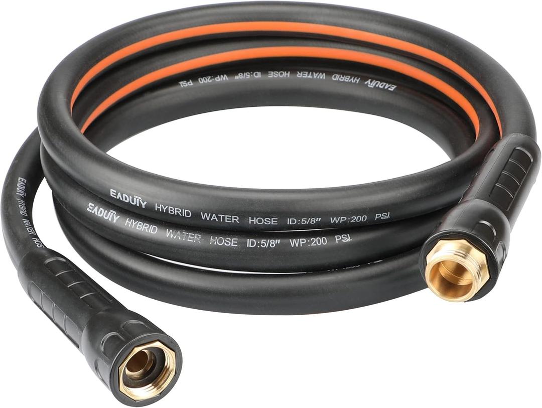 EADUTY Hybrid Lead In Garden Hose 5/8 IN. x 10 FT, Heavy Duty, Lightweight, Flexible with Rotatable Grip Handle and Solid Brass Fittings, Gray+Orange
