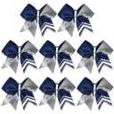 DEEKA 8PCS 8" Two Toned Large Glitter Cheer Bows Shiny Cheer Hair Bows Ponytail Holder Handmade for Cheerleader Girls Softball Sports -g Silver/Navy (1 Count (Pack of 8))