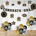 Black and Gold Themed 2026 Graduation Decorations Set - Congrats Grad Banner, Class of 2026 Backdrop, Balloons & Streamers Kit - Graduation Party Supplies for High School & College Celebrations