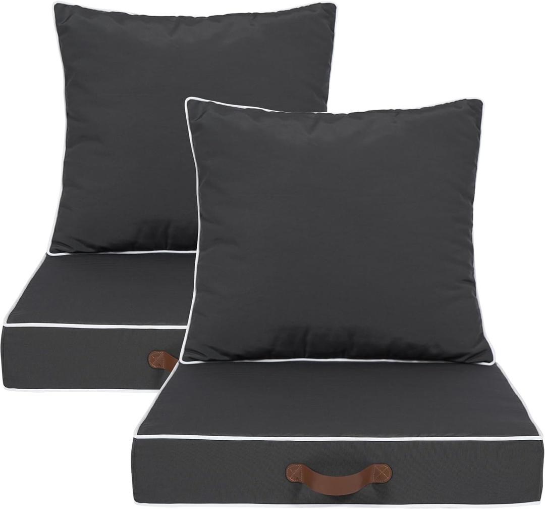 Enipate Outdoor Deep Seat Cushion Set of 2, Weather Resistant Patio Furniture Cushions with Zipper and Handle, 24 x 24 x 4 inch Outdoor Wicker Chair Cushions for Patio,Yard,Garden (Grey)