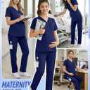 Women's Maternity Scrub Set V Neck Top Side Slit Stretchy Scrub Pants Pregnancy Nurse Uniform with 9 Pockets