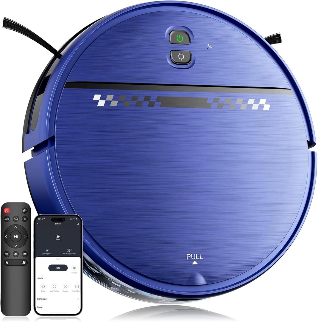 MANVN Robot Vacuum and Mop Combo for Pet Hair, Robotic Vacuum for Hard Floors and Carpets, 2.87'' Ultra-Slim, with 3D Obstacle Avoidance, Wi-Fi/App/Voice Controlled, Self-Charging