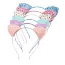 Sequin Cat ears Headband for Women, Glitter Cat Ear Headbands, Cosplay cat ears Headband for adult children for Party Celebration Daily Wearing one size pack of 6 Colors (Multicolor)