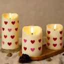 LUZLAB 3pc Flameless Candles with Heart & Shamrock Stickers - St. Patrick's Day Flameless Candles for Ambiance Battery Operated LED Pillar Candles for Gifts Home Garden Decor