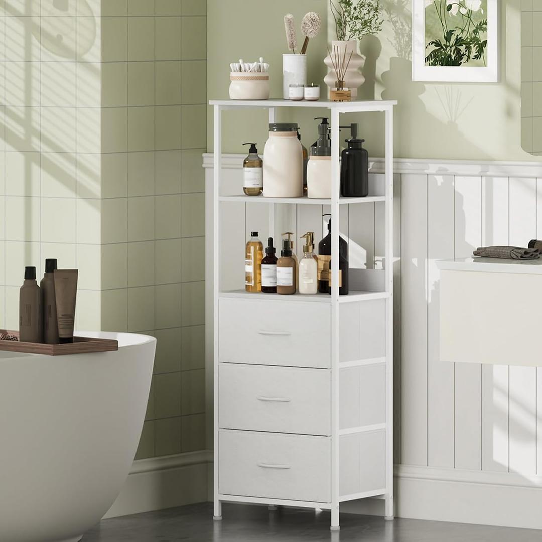 Somdot 5 Tier Bookshelf with Drawer, Tall Bookcase with Shelves, Bookshelf Desktop Organizer, Display Standing Shelf Units for Living Room, Bedroom, Study Room,White Leather