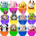 12 Pcs Prefilled Easter Eggs with Mini Stuffed Animal Plush Toys Filled Easter Eggs with Plush Toys Inside for Kids Egg Hunt, Basket Stuffers and Party Favors