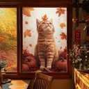HOMETITUTE Cat Fall Window Film 31x47 Inch Cat Pumpkin Leaves Autumn Decorative Windows Film Thanksgiving Privacy Window Cling Static Cling Windows Sticker for Kitchen Living Room Glass Door Decor