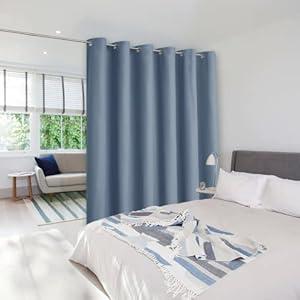 NICETOWN Privacy Room Divider Curtain Screen Partitions, Closet Door Curtain Vertical Blind for Sling Door, Blackout Window Privacy Blinds for Patio (Stone Blue, 1 Panel, 11ft Tall x 8.3ft Wide)