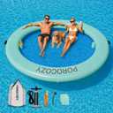 Inflatable Water Hammock with Cup Holders for Lake, River & Ocean | 8FT/10FT/12FT Heavy Duty Round Floating Island Drop-Stitch PVC Dock Platform Raft Fits Adults Family Couples Friends Beach