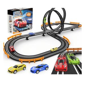 Slot-Car-Race-Track-Sets for Boys Kids, Battery or Electric Race Car Track with 4 High-Speed Slot Cars, Dual Racing Game 2 Hand Controllers Circular Overpass Track, Toys Gifts for 6-8 8-12 Boys Girls