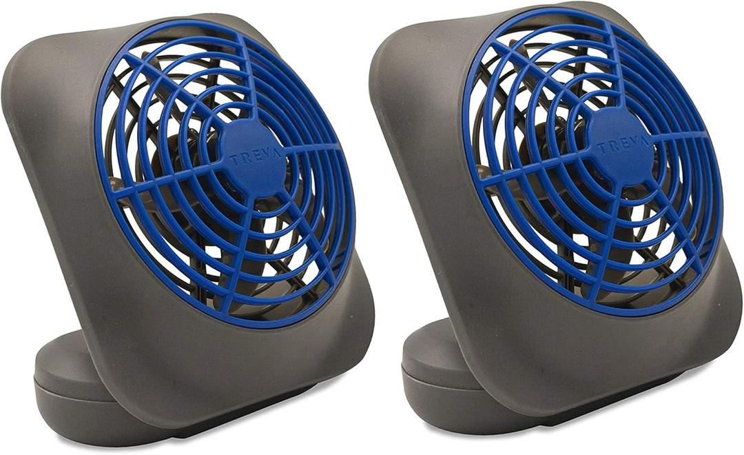 Treva 5 Inch Battery Powered Fan Portable Desk Fan 2 Cooling Speeds with Compact Folding & Tilt Design Cubicle Accessories Small Portable 2 Pack (Dark Blue)