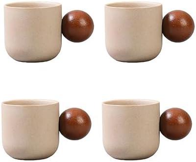 SYJAN HOME Ceramic Espresso Cups Set of 3,Small Coffee Mugs,Expresso Shot Cups,4 oz Porcelain Demitasse Cups,Perfect for Espresso Machine and Coffee Maker (Natural Beige, S + Round Handle) (One Of The Cups Has A Broken Handle)