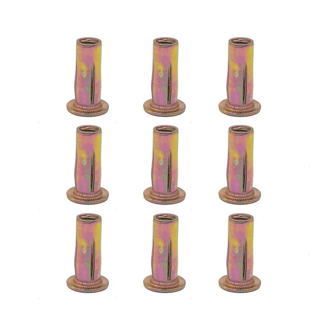 30pcs M6 Multi-Grip Rivet Nut, Pre-Bulbed Zinc-Plated Flat Head Shank Threaded Insert Nut Gold Finish Nut for Industrial Construction Fasteners