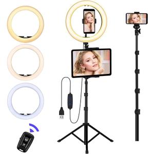 Ring Light with Stand and Phone Holder, 10'' LED Selfie Ring Light with Tripod (17''-73'') Bluetooth Remote for iPad/Tablet/Video Recording/Live Stream/Makeup/YouTube/Photography, 3 Color Modes