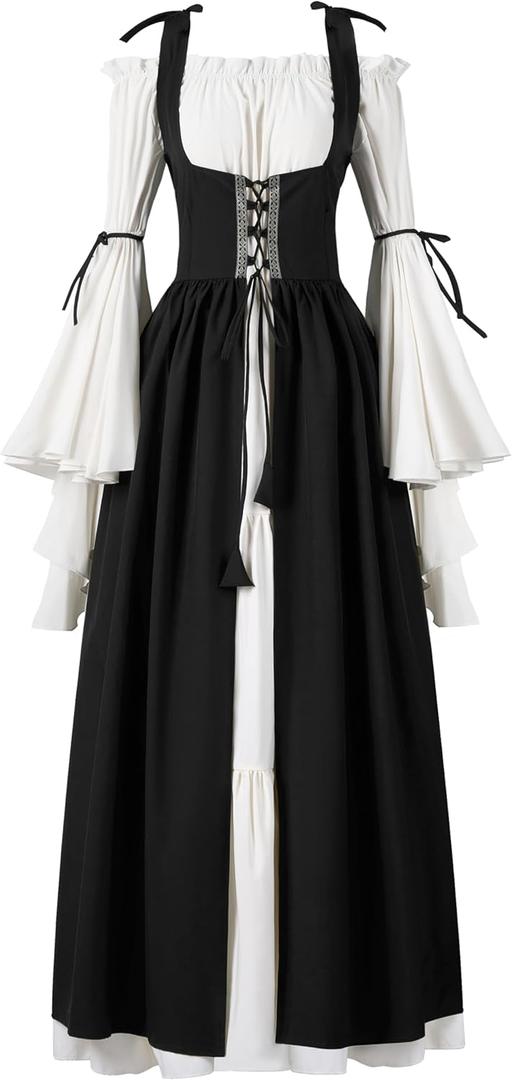 Spooktacular Creations Halloween Renaissance Costume Women, Renaissance Corset Dress, Plus Size Medieval Chemise for Cosplay (Large, Black)