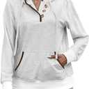 Half Hidden Women's Hoodies Fall Fashion Outfits Casual Long Sleeve Hooded Sweatshirt Button Collar Fall Drawstring Sweatshirt Pullover White Large