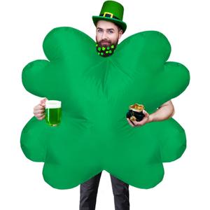 St. Patricks Day Inflatable Costume for Adult Inflatable Four Leaf Clover Costume Green Blow Up Funny Costume for St Particks Day Party Halloween