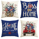 AVOIN colorlife Bless Our Home Eucalyptus Stars Fireworks Car Blue Throw Pillow Covers, 18 x 18 Inch 4th of July Patriotic Independence Memorial Day USA Flag Cushion Case for Sofa Couch Set of 4