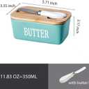 Ceramic Butter Dish with Lid and Knife, Butter Dish for Soft Butter, Butter Container with Double Silicone Sealing Wooden Lid for Kitchen Decor,Green, 11.8 OZ