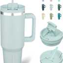 BJPKPK 40 oz Insulated Tumbler With Lid And Straw Stainless Steel Tumblers Cup With Handle For Women And Men,Blue Haze