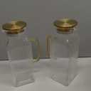 2 Pack 2 Liter/68 oz Square Glass Pitcher with Lid, Classic Stripes Water Pitchers with Handle for Fridge, Large Jug for Iced Tea, Coffee, Borosilicate Glass Carafe for Hot/Cold Brew Drink, Gold