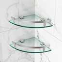 Bathroom Shelves, Glass Shelf Wall Mounted Glass Corner Shower Shelf with Aluminum Rail for Bathroom (2 Packs) (Light Silver)