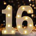 Led Light Up Numbers, Sweet 16th Birthday Party Decorations, Battery Powered Number 16 Light Up Sign, 16th Birthday Decorations for Girls (White)