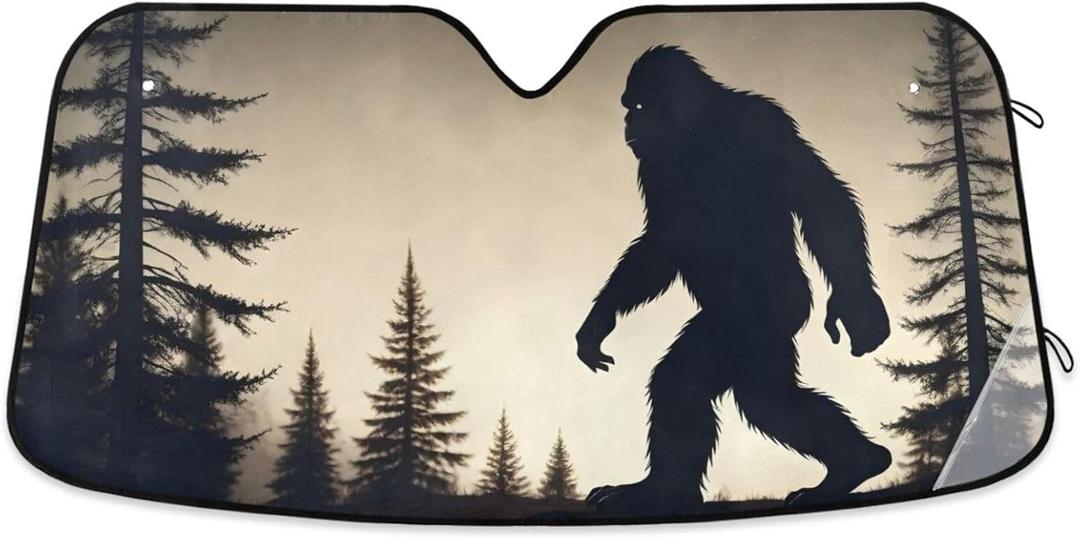 Windshield Sun Shade Auto Sun Visor Heat Protection Foldable Blocks UV Ray for Sedan SUV Truck-Silhouette of Sasquatch Print (5527.6 inch)