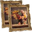 eletecpro 8x10 Vintage Picture Frame Set of 2 with Real Glass Cover, Ornate Antique Photo Frame, Display 8x10 Picture for Tabletop or Wall Hanging, Gold Home Decor for Gallery Art