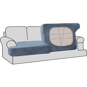 H.VERSAILTEX Stretch Velvet 2 Piece T Cushion Sofa Slipcovers - Individually Fitting Cushion Covers for 2 Couch Seat Cushions - Stay in Place (Stone Blue)