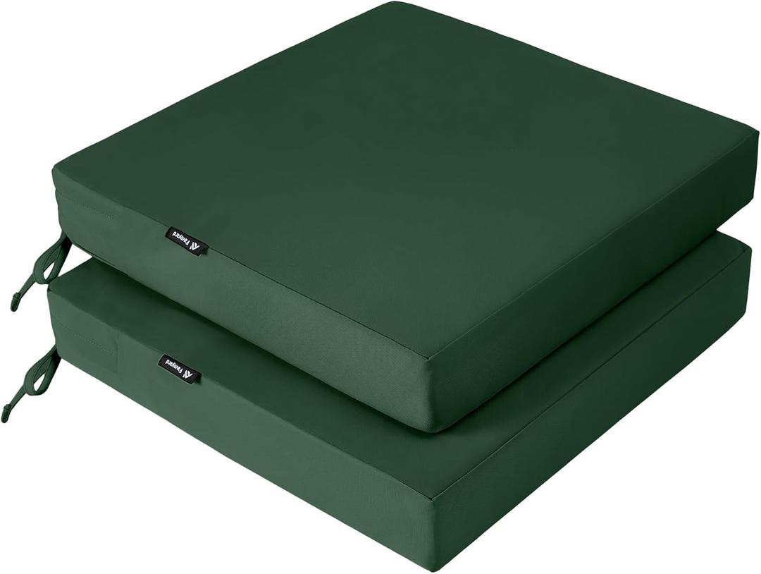 Favoyard Patio Chair Cushions 19 x 19 x 3 Inch Waterproof Outdoor Seat Cushions for Patio Furniture 3-Year Color Fastness Garden Sofa Couch Chair Pads with Handle & Adjustable Straps Set of 2, Green
