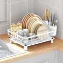 GAXmi Dish Drying Rack Over The Sink Drainer with Drainboard Utensil Holder, 1-Tier White, 13"D x 16.9"W x 5.9"H