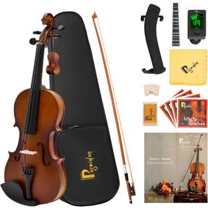 Poseidon Stringed Musical Instruments - Premium Handcraft Violin for Kids Adults 4/4 Violin w/Case, Violin Bow, Horse Bridge, Extra Strings, Shoulder Rest, Rosin, Clip-on Tuners - Natural Matte