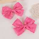 4" Hot Pink Ruffled Ribbon Hair Bow Barrettes, 2pc Cute Satin Bow-knot Alligator Clips Hairpins Birthday Valentine Party Dress Decor Accessory for Teens Toddler Girls Kids Child