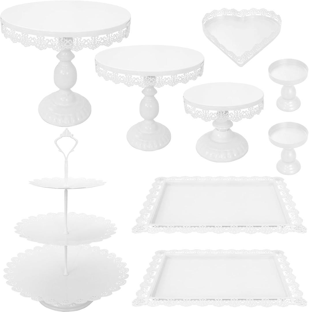JALANCY Set of 9 Cake Stands Metal Cupcake Stand Set Multiple Styles Candy Fruit Display Tower Dessert Plate Cake Serving Tray for Birthday Party Wedding Anniversary Baby Shower Engagement (White)