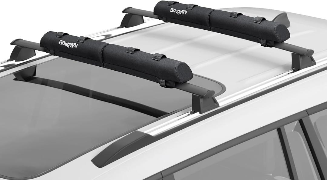 BougeRV Soft Roof Rack Pads, 31.5" Surfboard Car Rack for SUP Kayak Ladder Luggage Carrier, Universal for Different Shapes of Cross Bars, Water-Resistant Crossbar Pads with 2 Endless Ratchet Straps