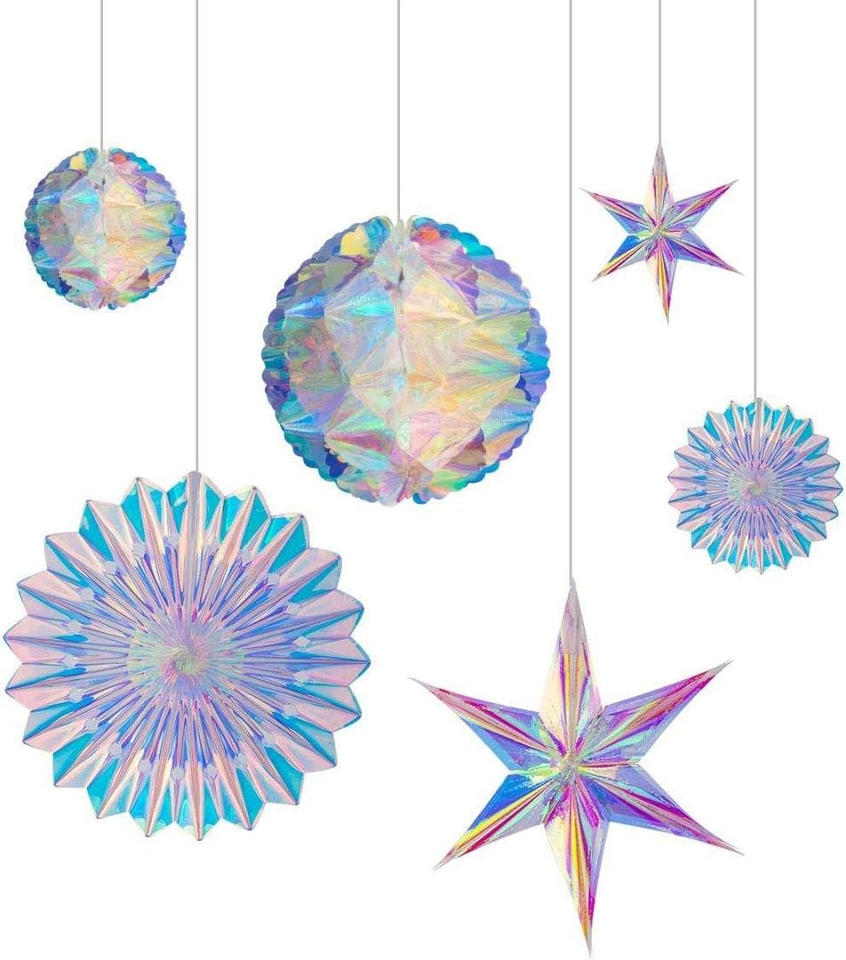 BTSD-home Iridescent Party Decorations with Hanging Honeycomb Ball Decorative Paper Fan Snowflake Garlands Birthday Wedding Christmas Disco Party Supplies (Colorful)