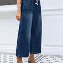 Cicy Bell Women's Wide Leg Jeans Casual Drawstring High Wasit Boyfriend Loose Baggy Capri Denim Pants with Pockets (Blue)